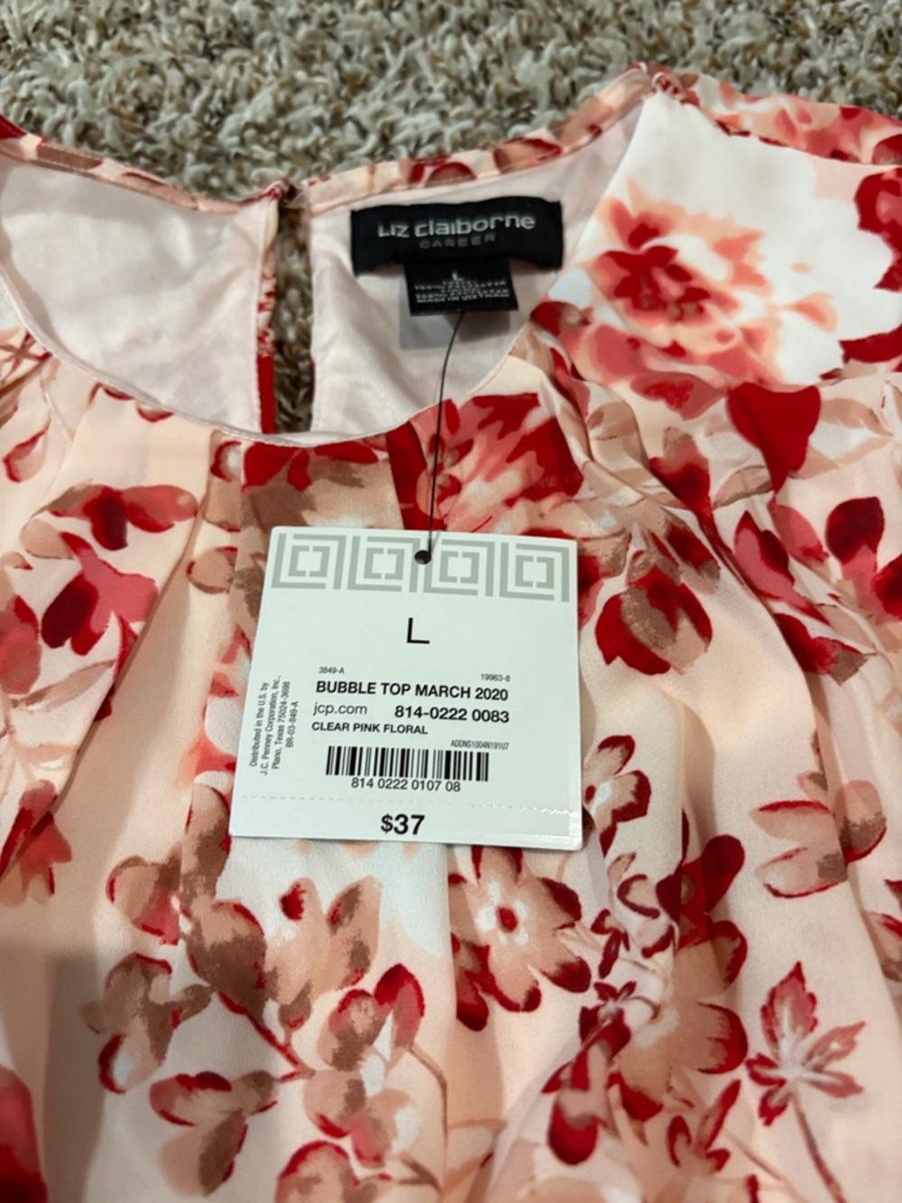 NWT-Liz Claiborne Floral Sleeveless Camisole in Pink and Red - Large - Picture 2 of 8